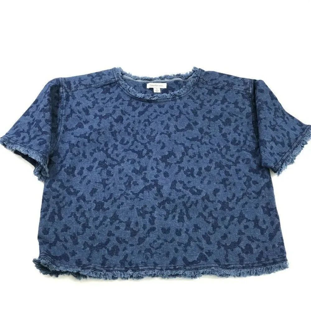 Calvin Klein Crop Top Denim Fringe Short Sleeve